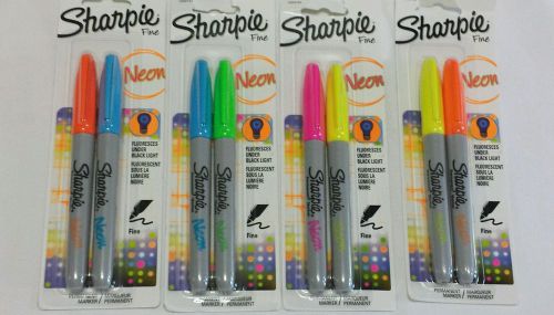Lot of (4) 2pack Neon Sharpie Permanent Markers Fluoreces Under Black Light NEW