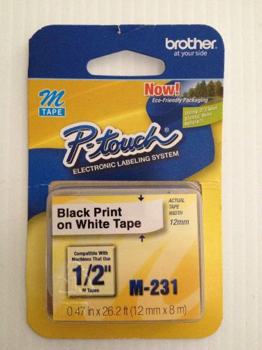 BROTHER P-TOUCH 1/2&#034; BLACK PRINT ON WHITE TAPE M-231 12MM