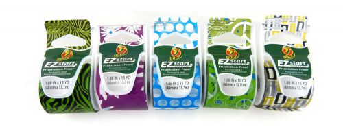 5 Pack Duck Brand EZ Start Packing Tape Green Peace Blue Dot Purple Flower Zebra