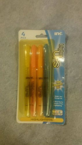 INC Lightups Highlighters 4 Pack Assorted Colors Chisel Tips #93042