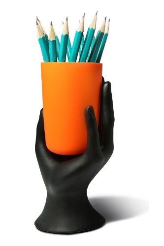 Hand cup pen / pencil holder by lilgift (orange) for sale