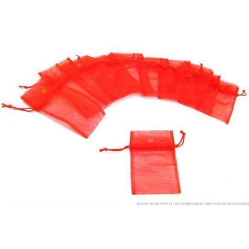 12 Red Organza Drawstring Jewelry Pouches 4&#034;