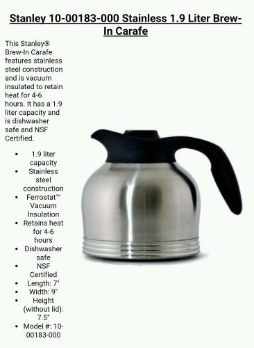 Stanley 10-00183-000 Stainless 1.9 Liter Brew-In Carafe 64 Oz NEW