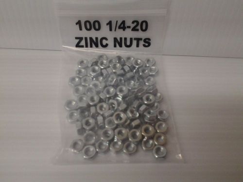 (100) 1/4-20  Hex Nuts 1/4&#034; Coarse Thread Nut Zinc Plated     1/4 x 20