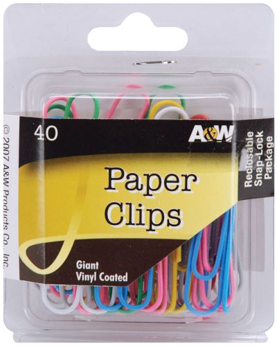 Paper Clips-Giant Vinyl Coated-Assorted Colors 40/Pk 079184121337