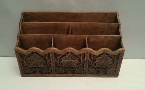 Vintage Lerner Organizer Letter Mail Holder Faux Carved Wood Sorter Desk