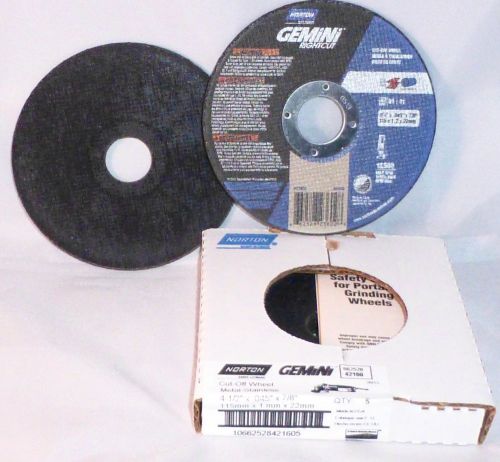 5 pc norton gemini metal cut-off wheel discs 4-1/2&#034; x .045&#034; x 7/8&#034; usa 42160 for sale