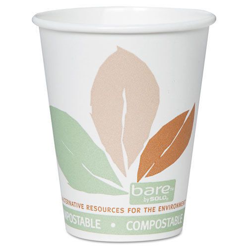 Bare PLA Hot Cups, White w/Leaf Design, 8oz, 500/Carton