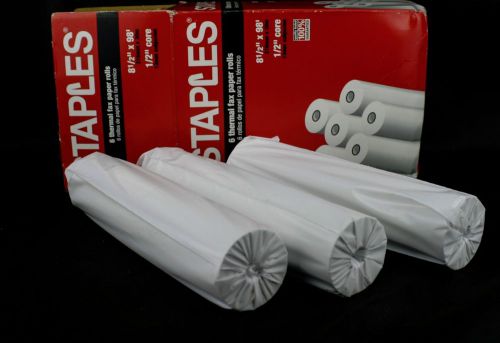 3 Rolls Sealed New Staples Thermal Fax Paper Rolls 8 1/2&#034; X 98&#039; with 1/2&#034; Core