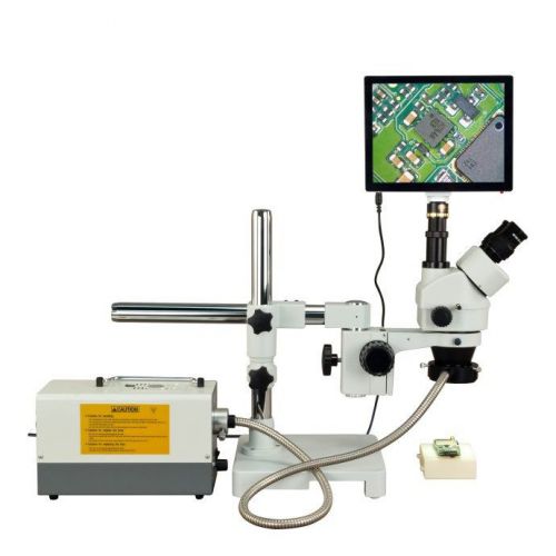 Omax 2.1x-90x 5mp touchscreen zoom boom stereo microscope+ 150w fiber ring light for sale