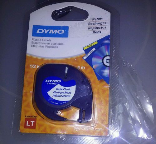 DYMO Labeling Tape  LetraTag Labelers  Plastic  1/2&#034;x13&#039;  Black on White NEW