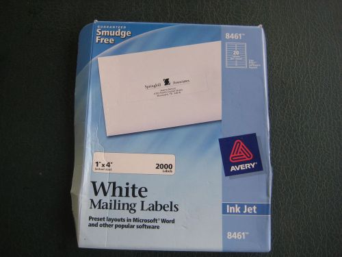 Avery 8461 Easy Peel Address Labels, Inkjet, 1&#034;x4&#034;, 2000/PK, White OPENED