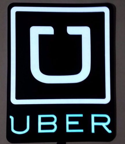 Uber Driver Glow White Light Sign LED EL 12V Cigarette Powered with Blue Text