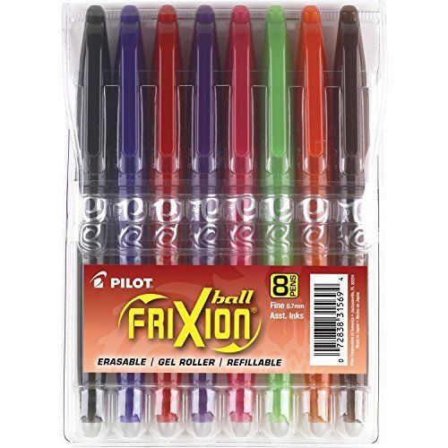 Pilot FriXion Ball Erasable Gel Pens, F Pt, 8-Pk Pouch, , 8 Colors = 16 Pens