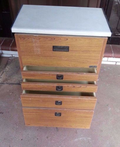 VINTAGE ALABAMA MOBILE CART CABINET WITH MULTI-DRAWERS, WHEELS AND SLIDING TOP