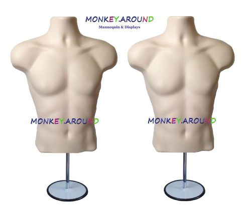 2 pcs Male Mannequin Flesh Body Form Display Men Clothing w/hook Hanging + Stand