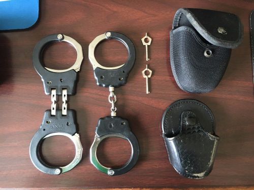 2 Pair of ASP Tactical Handcuffs with  Black Holster Case Duty Belt Police