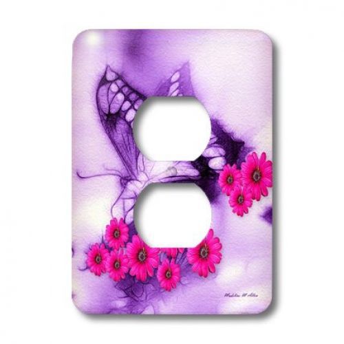 3dRose lsp_11750_6 Butterfly Flowers Purple 2 Plug Outlet Cover