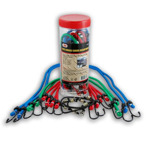 Bungees In a Can - 12 Piece Bungee Cord Set - 4 Sizes