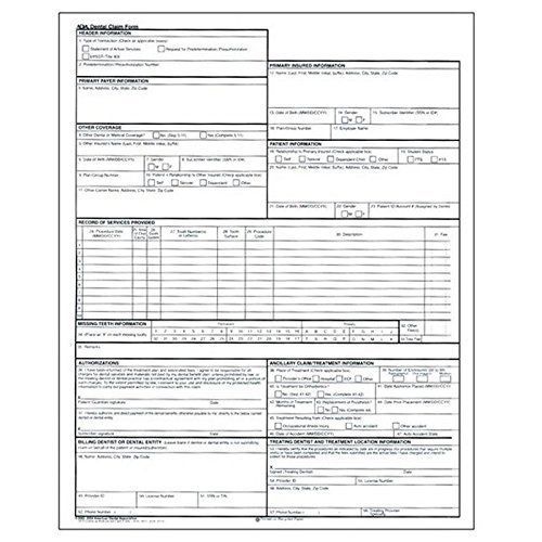 Attending Dentist&#039;s Statement (2004), ADA Dental Claim Form Laser-Cut Sheet