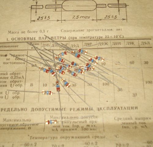 (200 pcs) D9E (Д9Е) USSR Germanium Detector Diode 50V 20ma.  NOS.