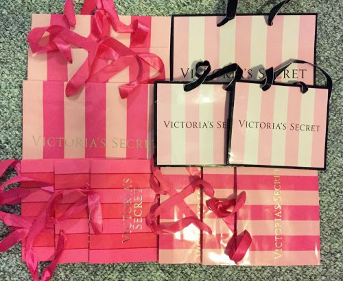 Victoria&#039;s Secret Pink Stripe Shopping Store Paper Bags Lot of 12