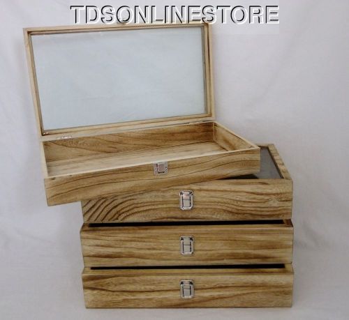 Rustic Wood Glass Top Case Antique Oak Color 2.75 Inch Deep Package Of 4