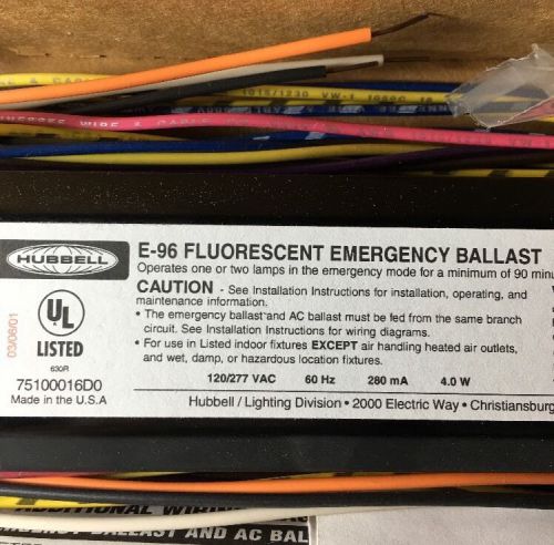 Hubbell Emergency Light Ballast Fluorescent E-96 New