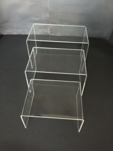 (3 Pack) Acrylic Plastic Clear Riser Display Stand 5&#034;, 6,&#034;, 7 &#034; Fixtures Jewelry