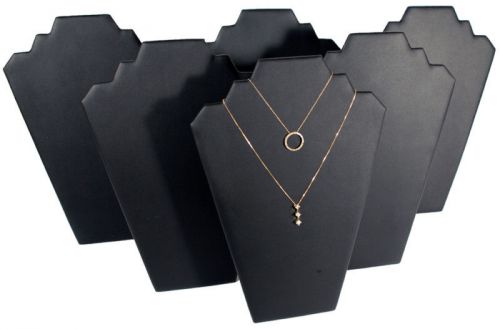 6 Black Leather Pendant Necklace Jewelry Display 13&#034;