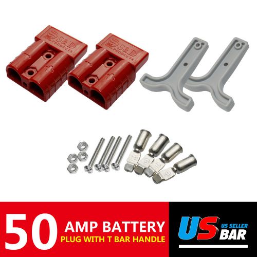 Pair 50Amp Quick Connector Set w/T-bar Handle Winch Trailer Cart Battery Charger