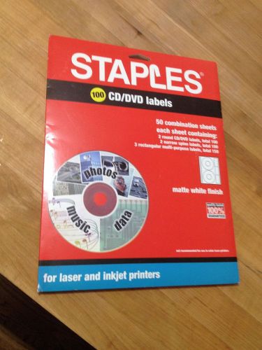 Staples CD/DVD Labels Refills, Matte White Finish 75% of sheets remaining EUC