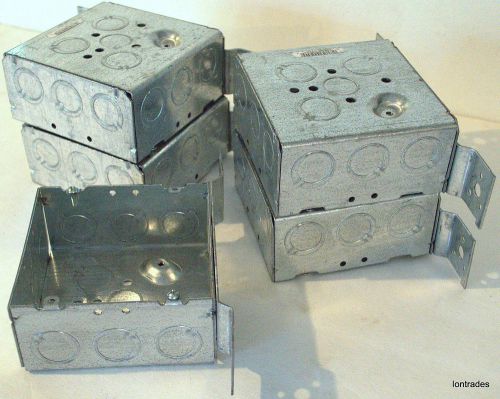 5pc lot hubbell-raco 254 square box 4-11/16&#034; x2-1/8&#034; galvanized 14-knockout gang for sale