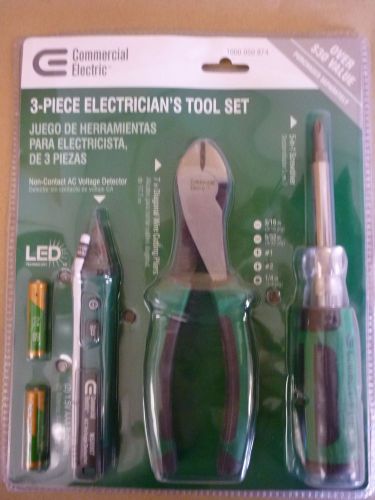 3 Piece Electrician&#039;s Tool Set Screwdriver Wire Cutting Pliers Voltage Detector