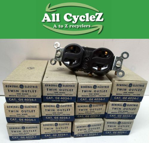 Lot of 12 Vintage GE2679 Dark Brown Twin Outlet-Side Wired Plugs 15A-125V New!