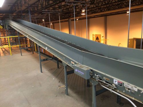 24&#034; buschman incline power flat belt conveyor 37&#039; long,  36&#034; to 96&#034; high for sale