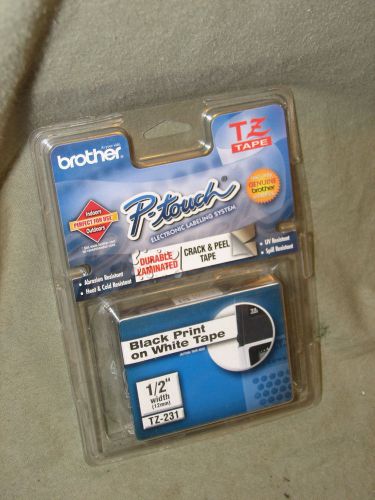 BROTHER TZ-231 12mm 1/2&#034; Width BLACK PRINT on WHITE TAPE Genuine P-Touch Label