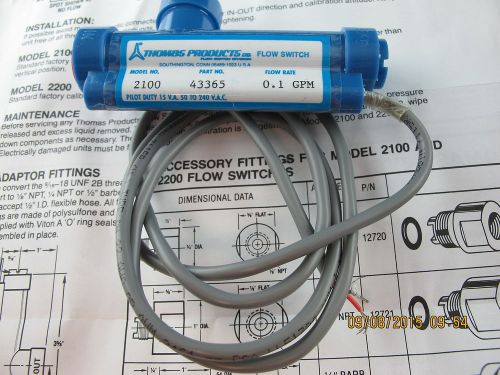 Thomas Products 2100 43365 Flow Switch 0.1GPM Normally Closed NEW