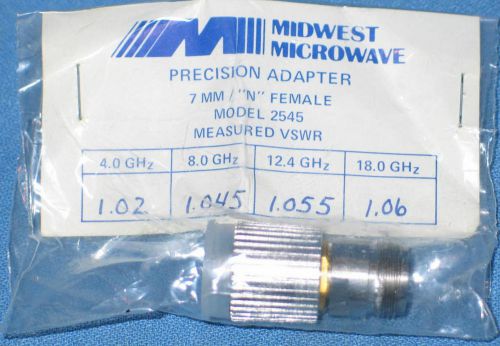 NEW Midwest Microwave Precision Adapter 2545 7mm/N Female DC-18GHz
