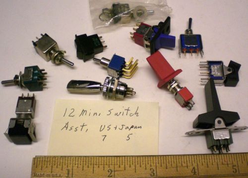 12 New Assorted Mini Toggle Switches, C&amp;K &amp; Others Silver Contacts  USA/Japan