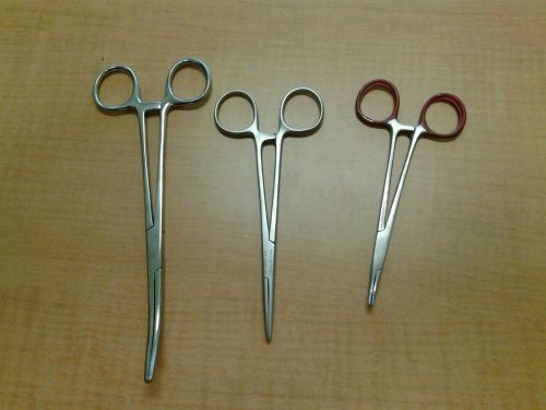 3 Piece Set of Medical Surgical Supply Stainless Steel Ratcheting Clamps