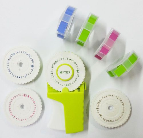 4 Pastel Tapes + Embossing Label Maker(Green) including 4 Wheels(English,Number)