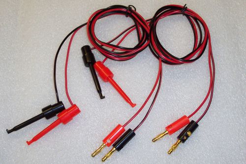 2 PAIRS, DVM TEST LEAD CABLES STANDARD SIZE COAXIAL BANANA TO TEST HOOK CLIPS !