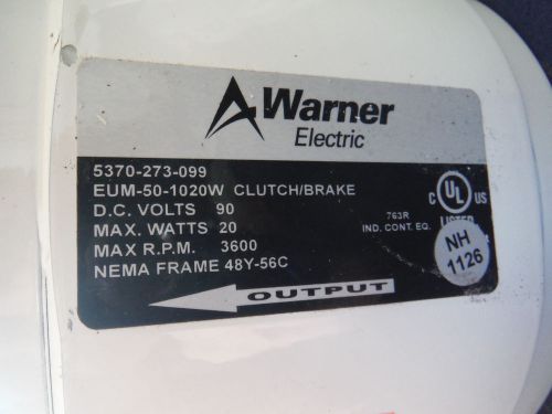 Warner Electric Clutch Brake 5370-273-099 EUM-50-1020W 90V 3600RPM