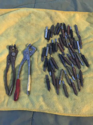 Cleco pliers set of two and  50 clecos of various sizes