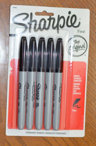 5 pack  sharpie black fine permanent marker pens black #30665 for sale