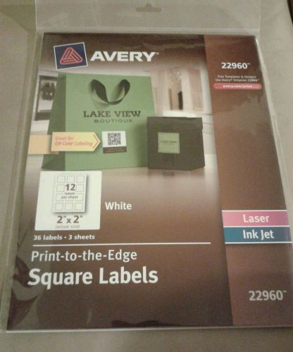 Avery White Print to Edge Square Labels, 36 Labels, 2&#034; x 2&#034;, 22960