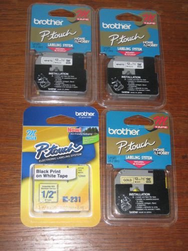 Brother P-Touch M-Tape 3x M231 (black on white) &amp; 1x M831 (black on gold) Labels