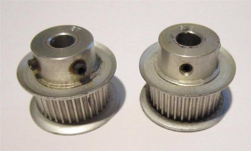 (2) SMALL ALUMINUM TIMING PULLEYS. 2mm GT 32 GROOVE, .779 O.D. 9mm WIDE 6mm HOLE