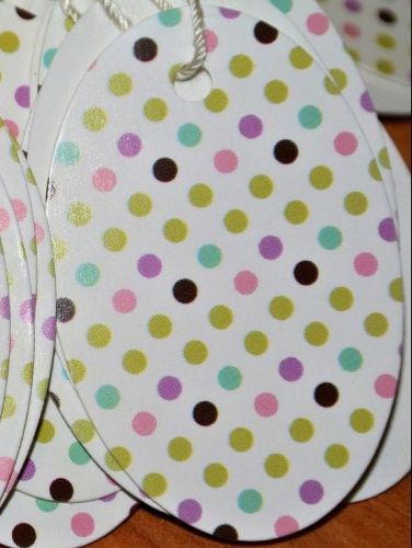 Lot 100 OVAL PLAYFUL POLKA DOTS Print 1 X 1 5/8  Merchandise Price Tags STRUNG S
